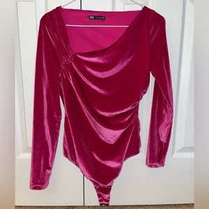 Zara Pink Velvet Bodysuit